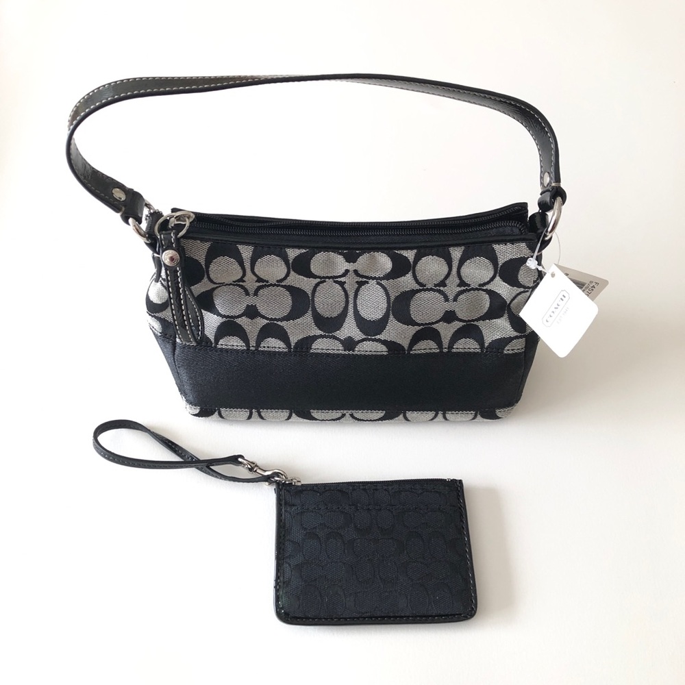 NWT Coach Signature Stripe Top Handle Purse black